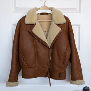 Vintage 70s Leather Real Shearling Aviator Jacket